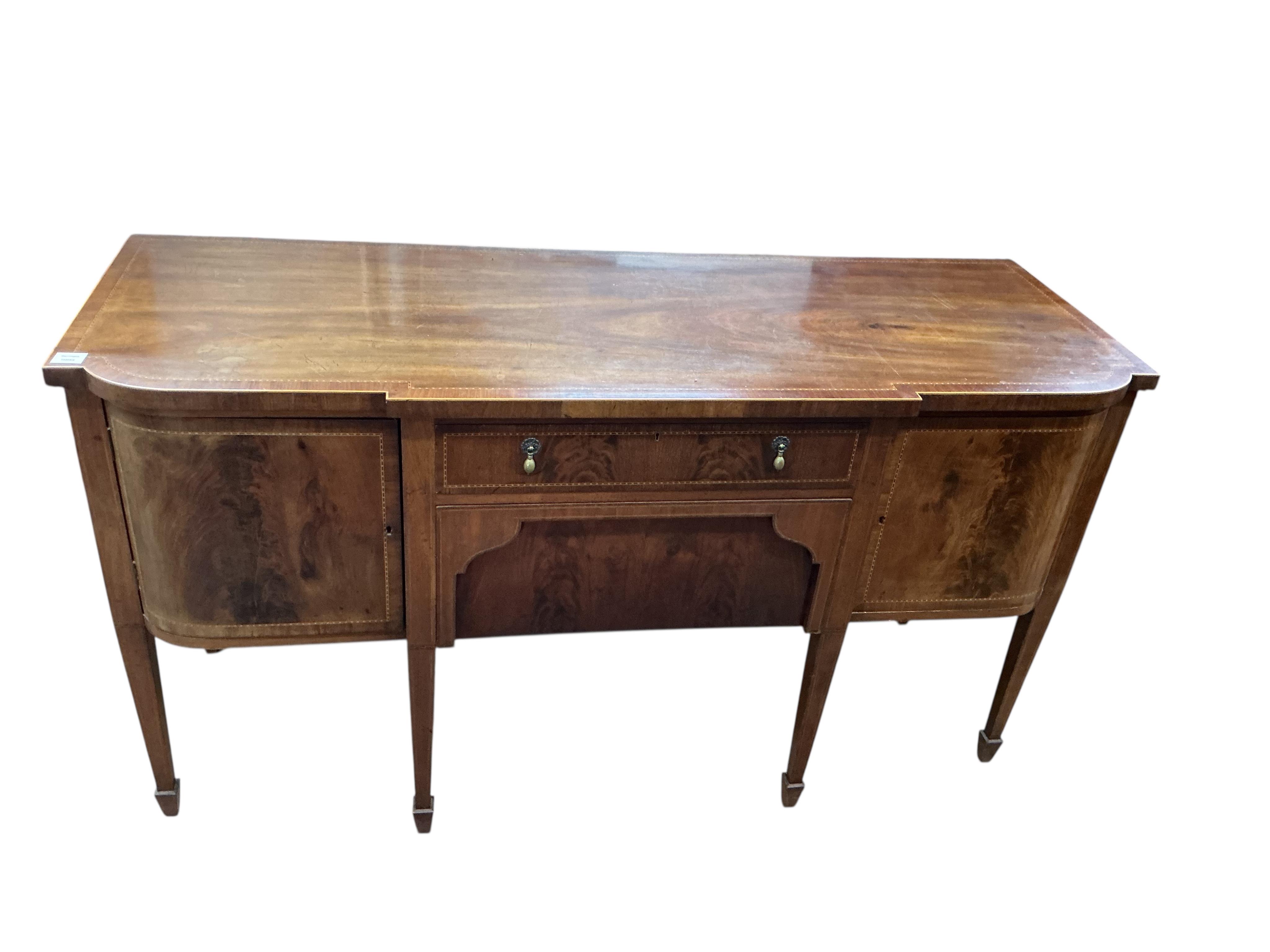 A George III style mahogany breakfront sideboard, width 170cm, depth 58cm, height 91cm